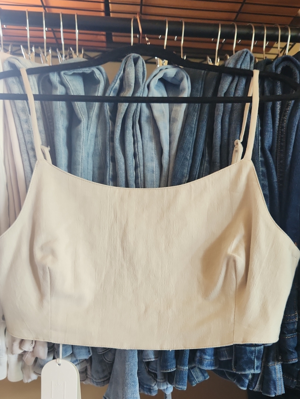 Women's Cream Slim-Fit Cropped Cami with Adjustable Straps
